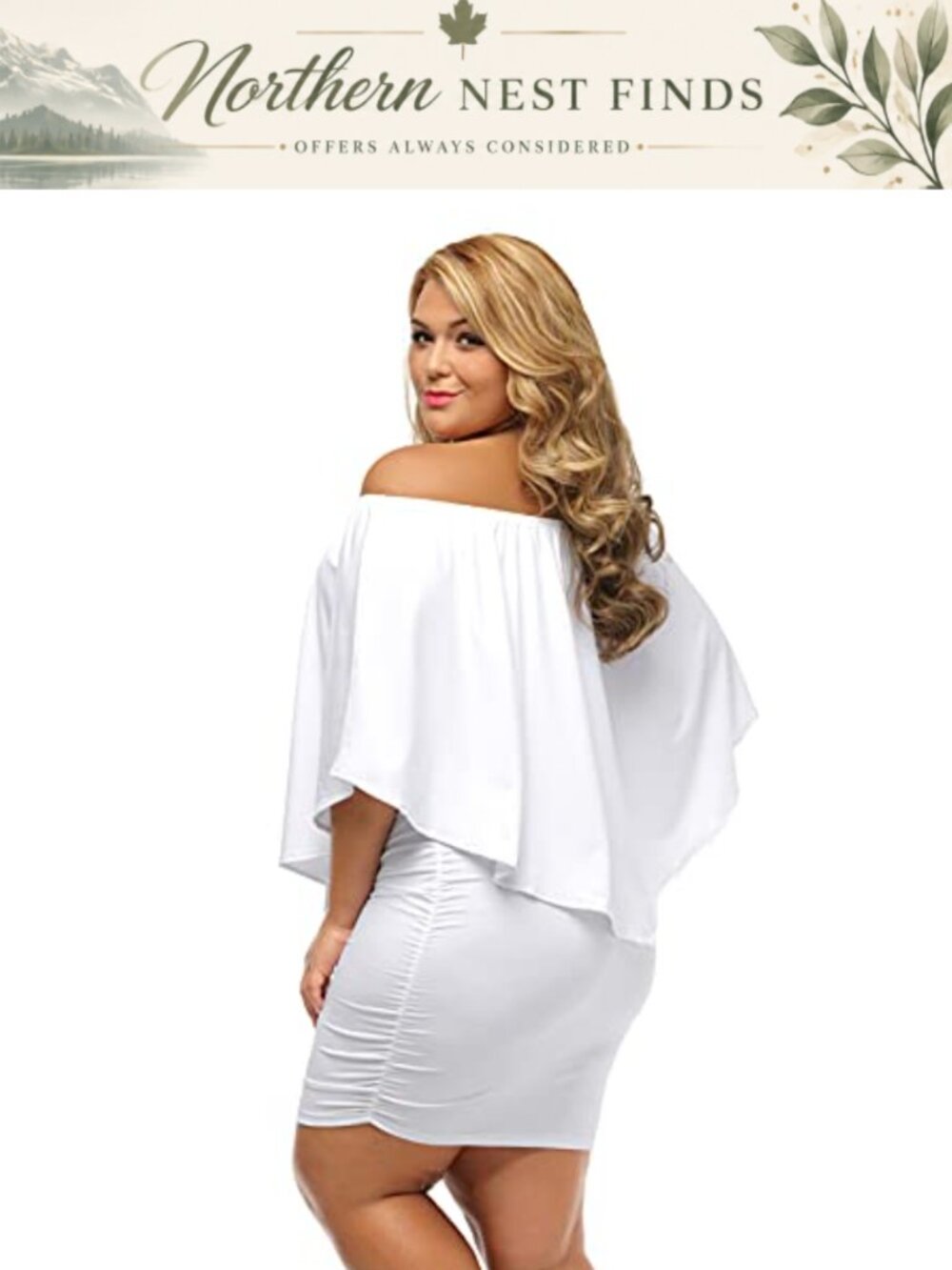 Plus Size Off Shoulder Ruffle Bodycon Mini Dress - Picture 3 of 6